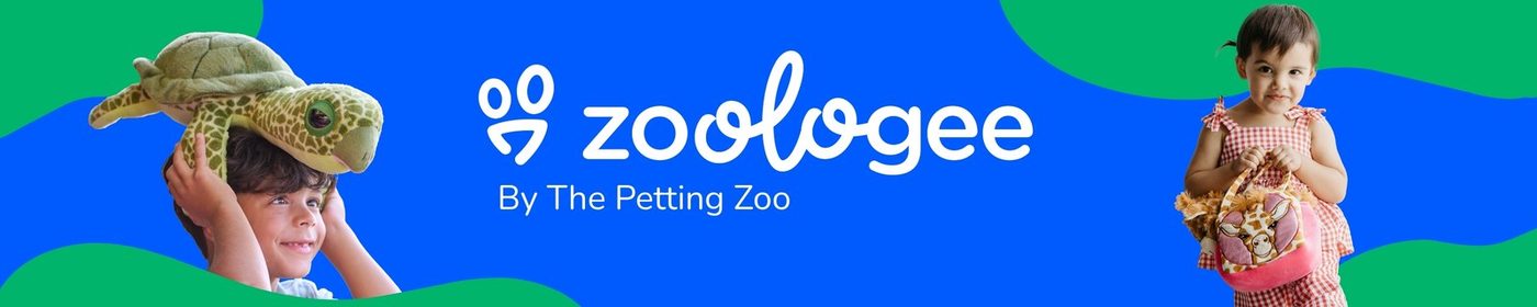 A Zoologee ribbon with a girl holding a soft toy