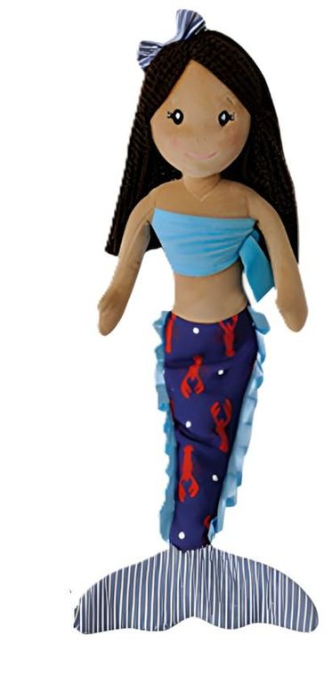 Mermaid Doll, Nautical Tail with Lobsters, Gifts for Girls, Soft Plush Doll, (Dark Skin) by Zoologee