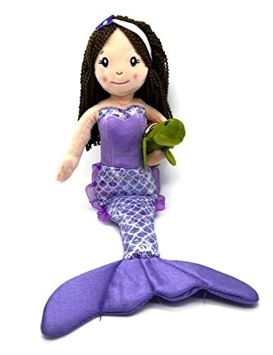 Mermaid Doll with Sea Turtle Stuffed Animal- Great Gifts for Girls, Mermaid Plush Doll with Turtle Plush Toy, (Brunette) by Zoologee