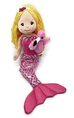 Petting Zoo Mermaid Doll with Flamingo Stuffed Animal, Plush Mermaid Doll - (Blonde) by Zoologee